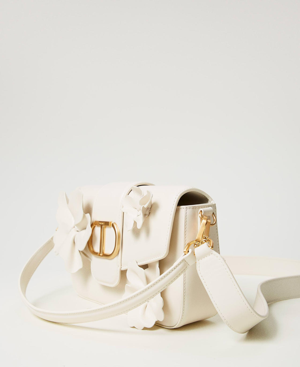 Borsa a tracolla ‘Amie’ in pelle con fiori Bianco Neve Donna 251TD8220_00282_02