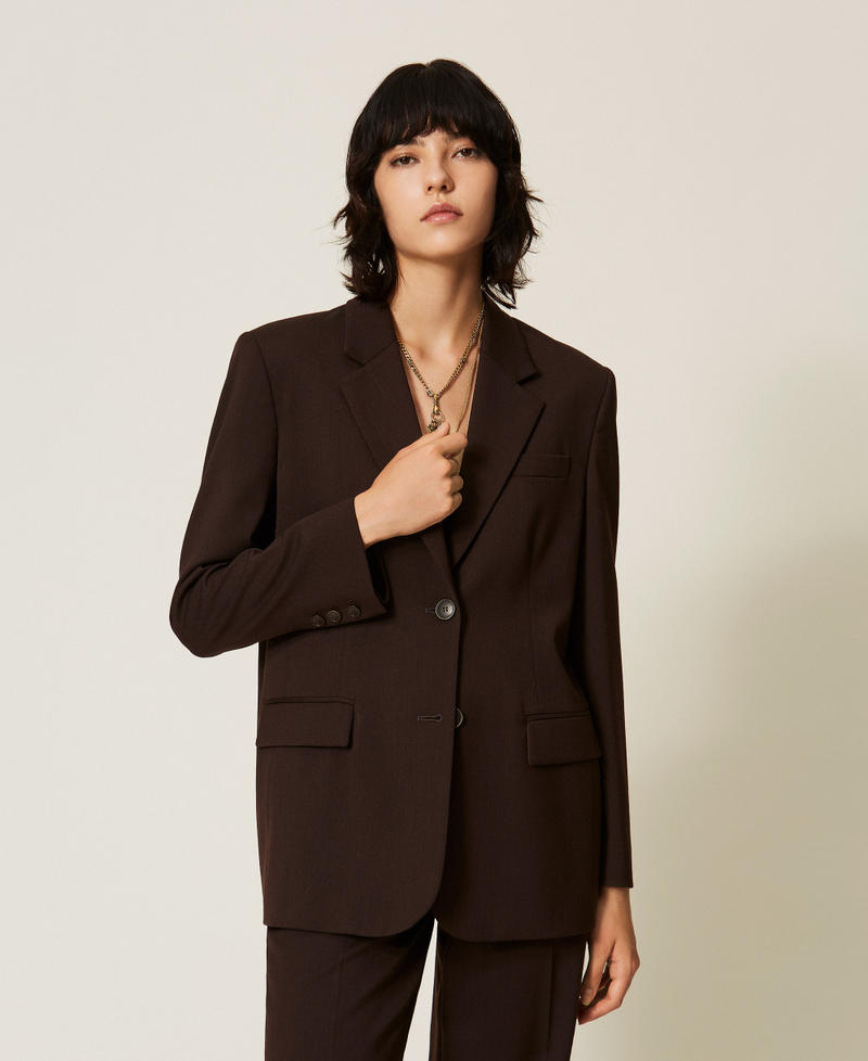 Blazer aus mattem Satin Kaffeeschokolade Frau 262TT2222_11946_01