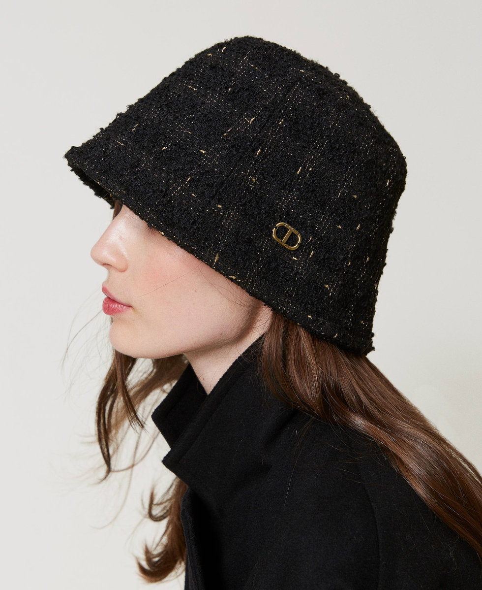 Boucl&eacute; bucket hat with Oval T Black / Gold Boucl&egrave; Woman 242TO5432_12009_S0
