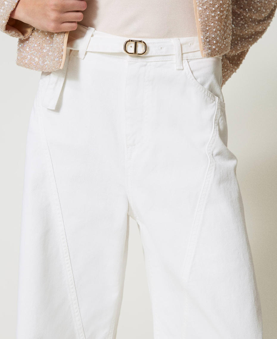 Wide leg white bull denim trousers White Snow Woman 251TP2591_00282_04