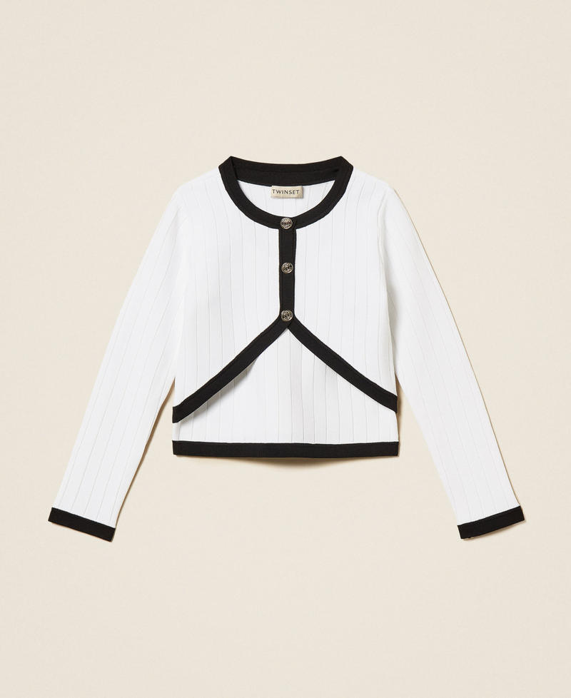 Knit cardigan and top with buttons Two tone Off White/Black Girl 261GJ3Q25_13203_S0
