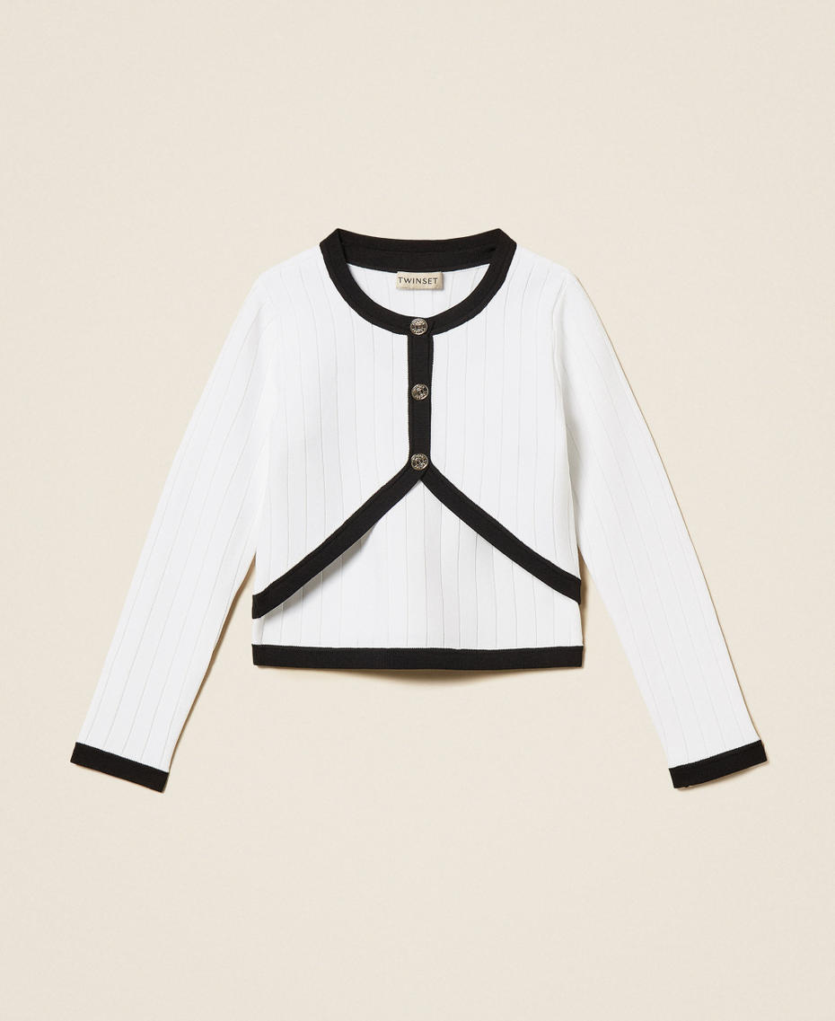 Knit cardigan and top with buttons Two tone Off White/Black Girl 261GJ3Q25_13203_S0