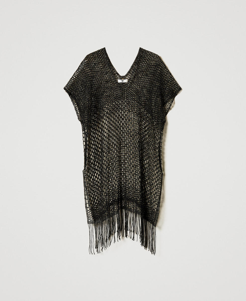 Lurex openwork poncho with fringes Black Woman 251LB4CHH_00006_S0