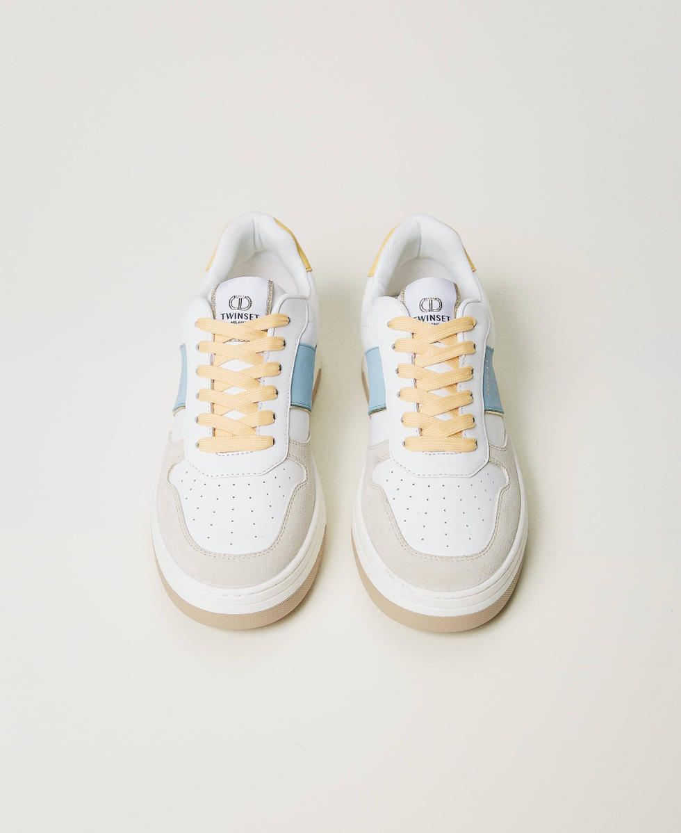 Baskets en cuir color block Bicolore Airy Blue/Pale Yellow Femme 251TCP010_12156_04