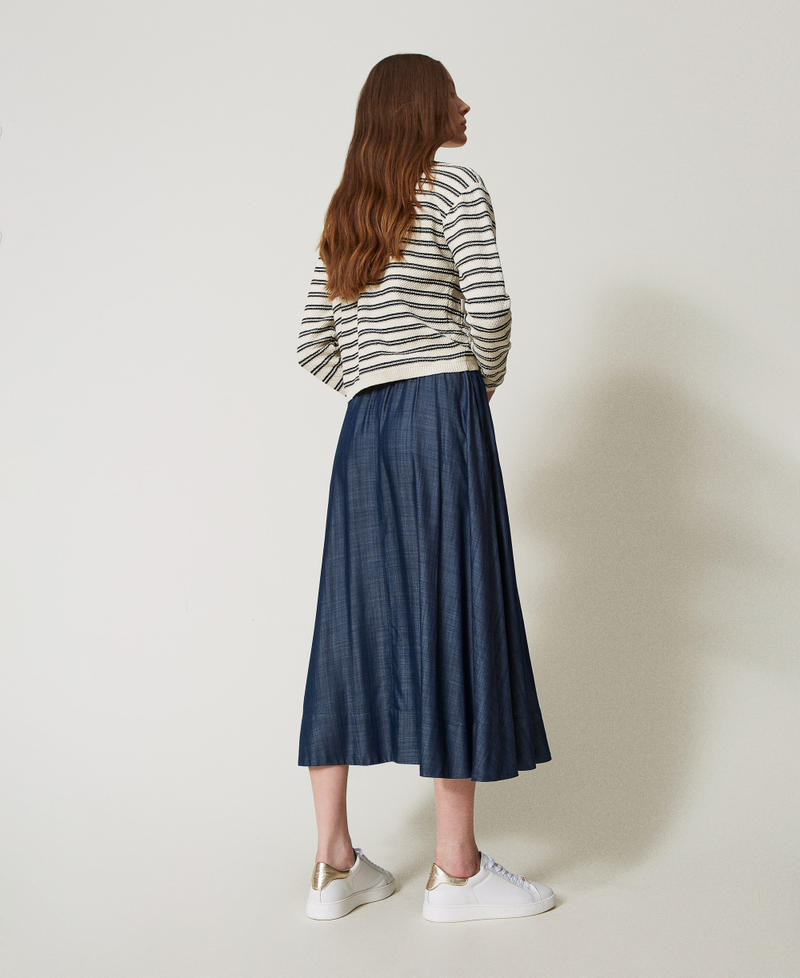 Chambray midi skirt Blue Denim Woman 251LL2DFF_12351_03