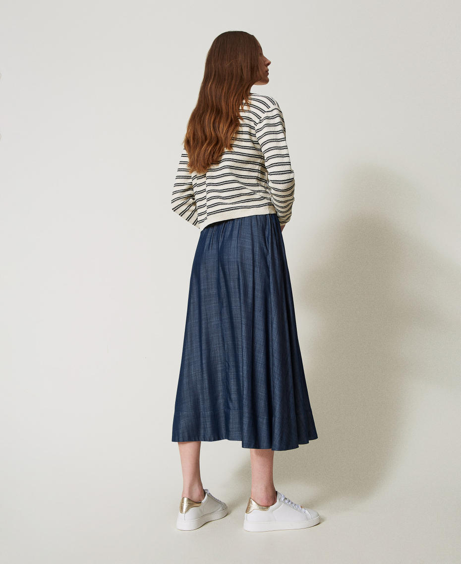 Chambray midi skirt Blue Denim Woman 251LL2DFF_12351_03