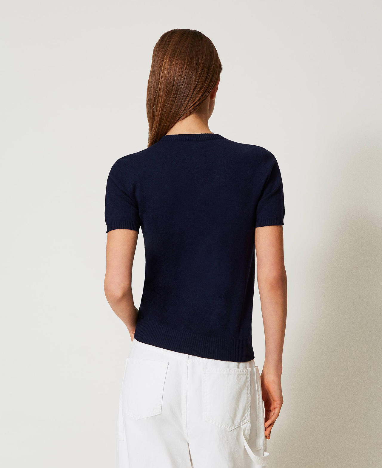 Turtleneck jumper with Oval T logo Blue Night Woman 251TP3430_00238_03
