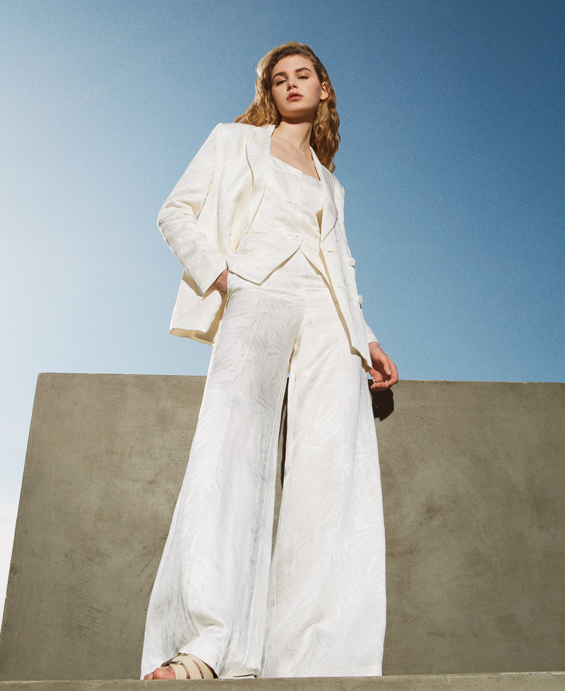Palazzo trousers in jacquard satin White Snow Woman 251TT2172_00282_PC