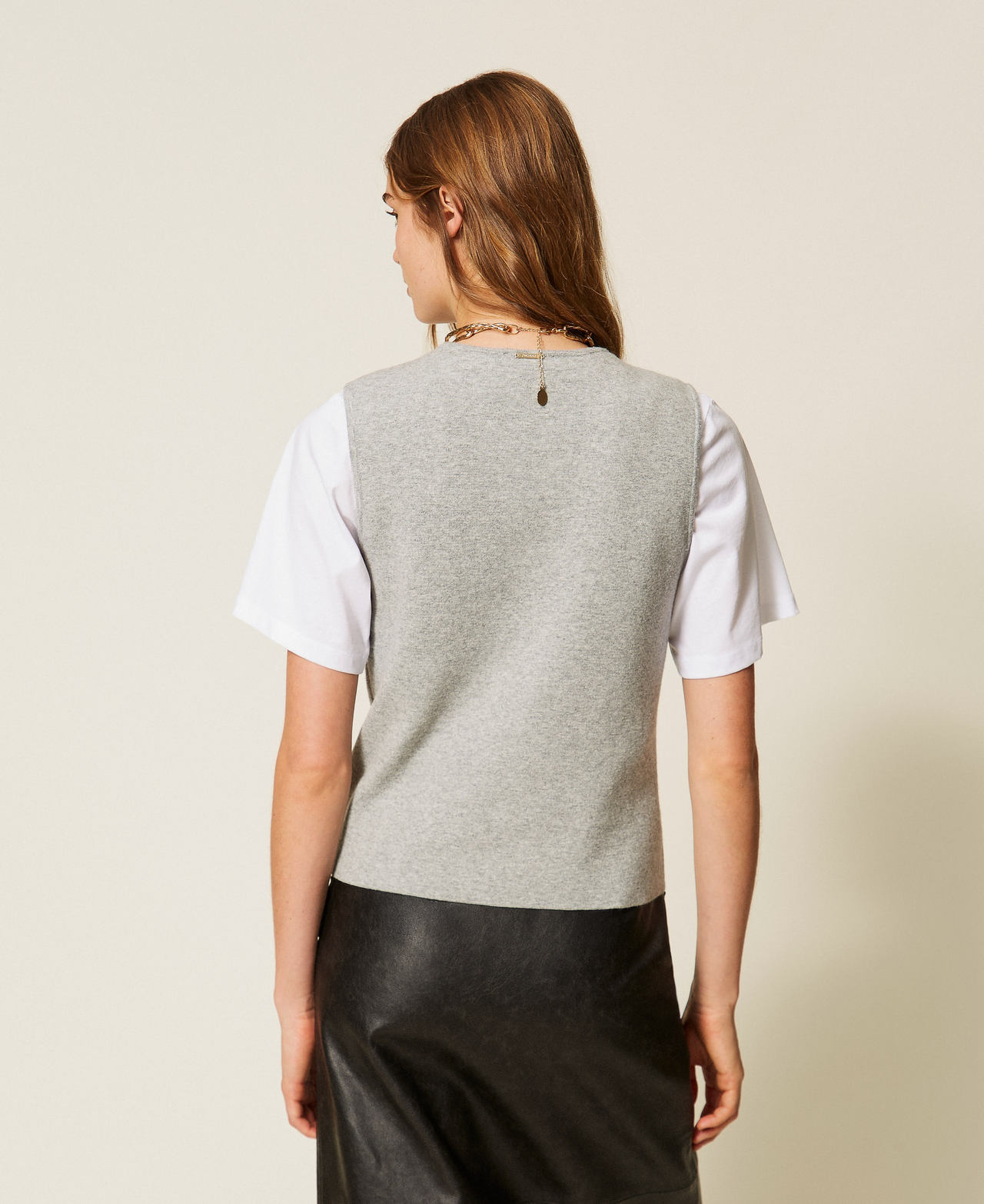 Fitted sleeveless jumper Light Grey Melange Woman 262LI3AAA_12837_03