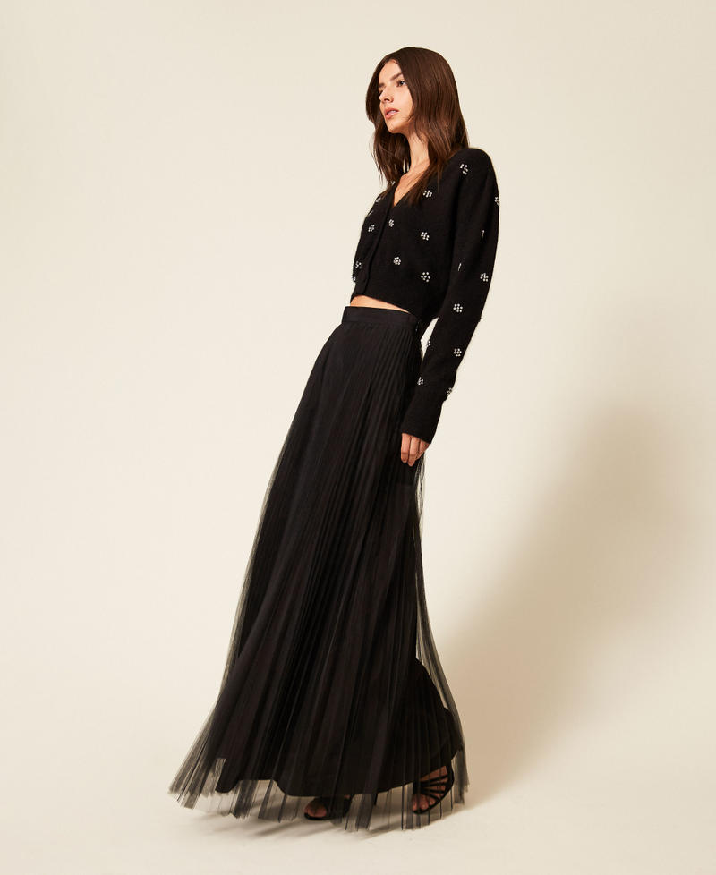 Falda larga de tafetán y tul Negro Mujer 252TT2284_00006_01