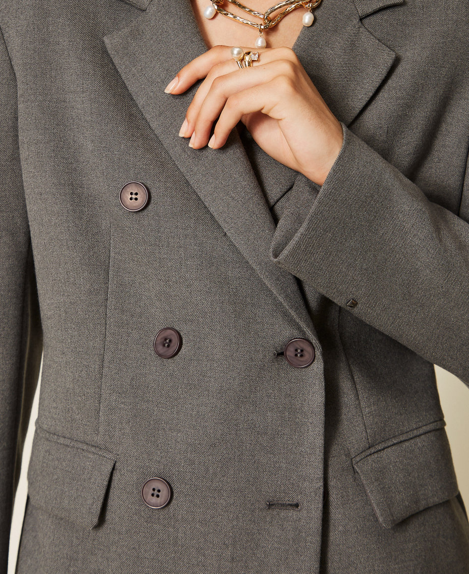 Double-breasted flannel jacket Mid Grey Melange Woman 262AT2210_12838_04