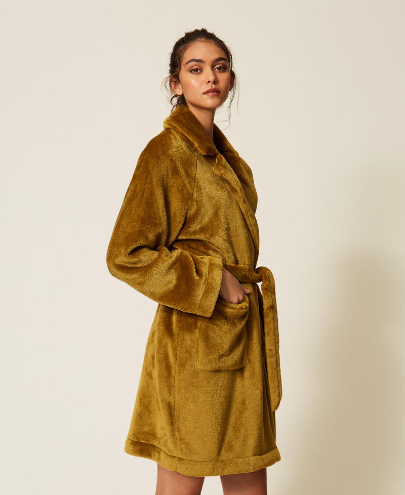 Faux fur dressing gown with belt Shiny Oil Woman 262LI2UAA_13450_03