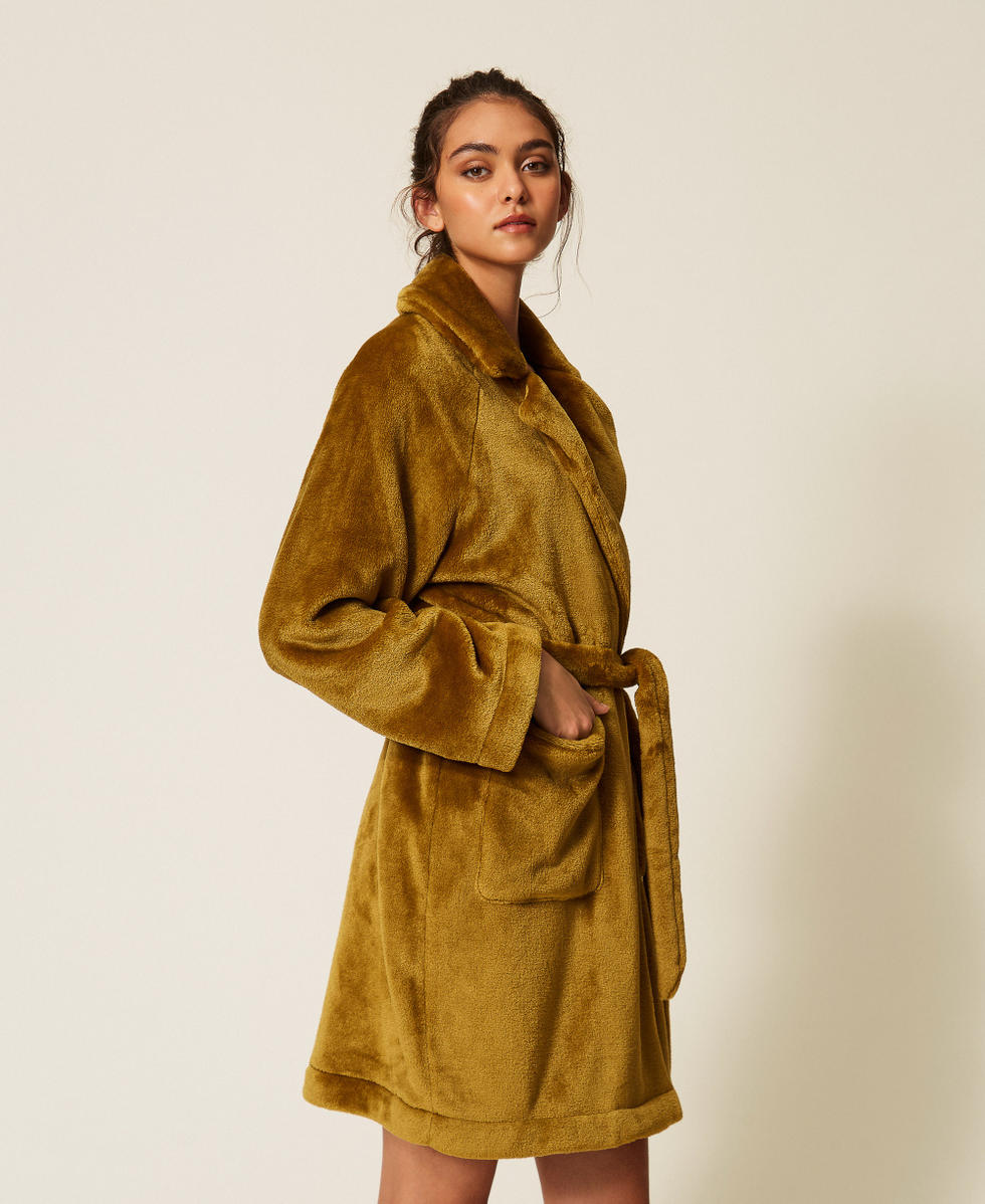 Faux fur dressing gown with belt Shiny Oil Woman 262LI2UAA_13450_03
