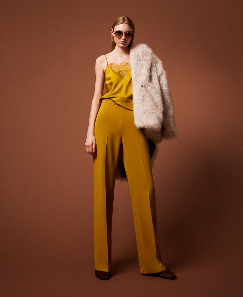 Wide crêpe trousers Mustard Yellow Woman 252TP2591_12607_PC
