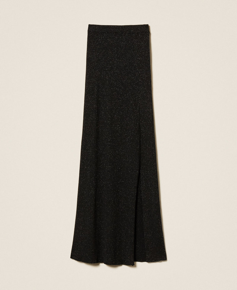 Falda midi de punto con lúrex Lúrex Negro Mujer 252LL3LDD_12957_S0