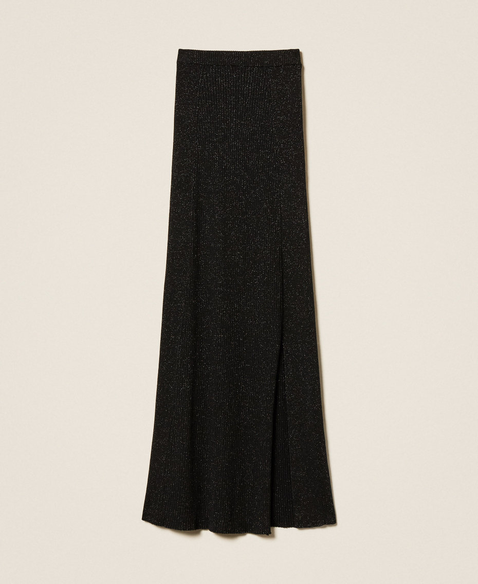 Falda midi de punto con lúrex Lúrex Negro Mujer 252LL3LDD_12957_S0