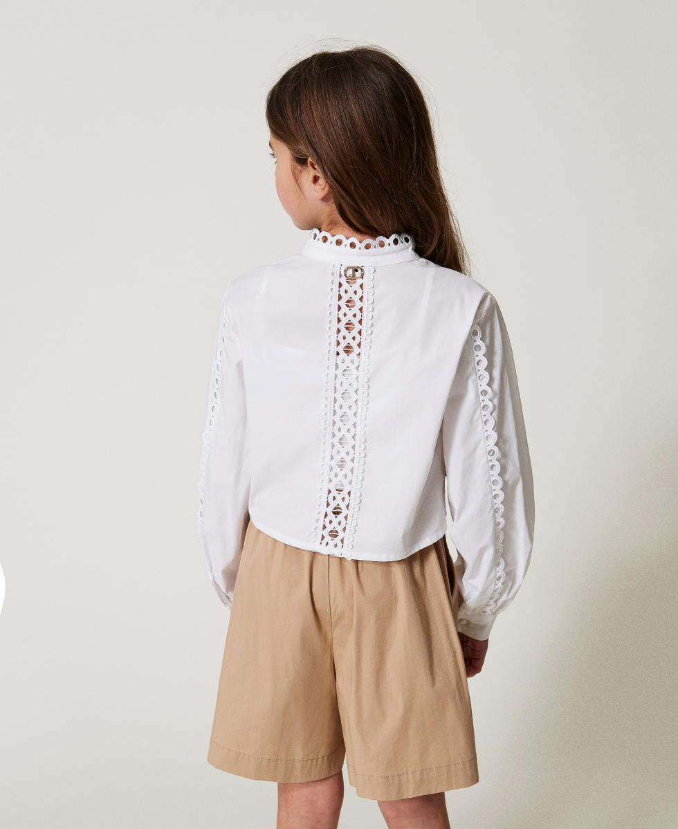 Chemise en popeline avec broderie incrust&eacute;e Blanc "Ice" Fille 251GJ2411_00808_03
