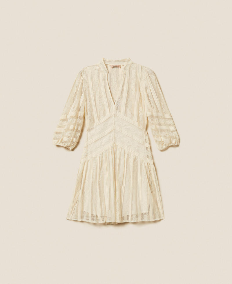 Abito corto in pizzo a righe Madreperla Donna 261TP2543_00059_S0