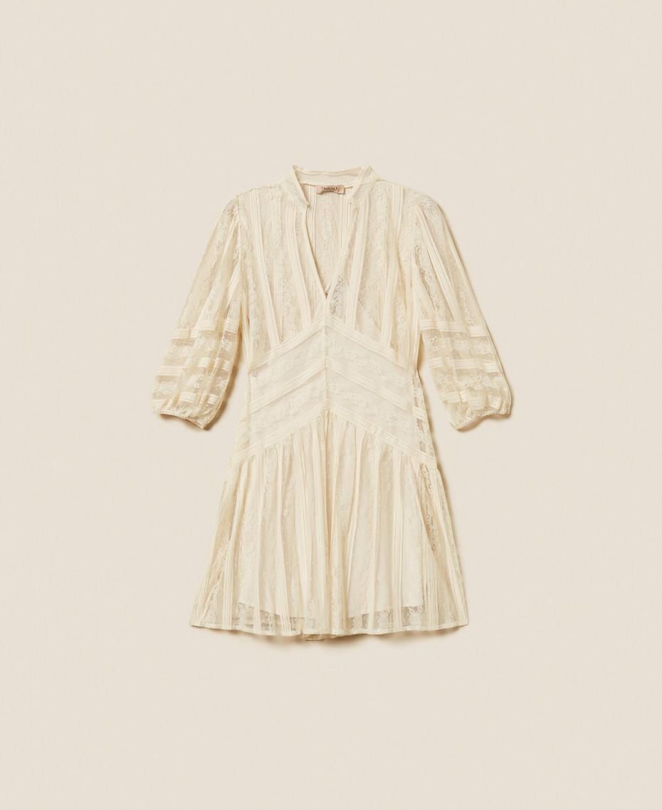 Abito corto in pizzo a righe Madreperla Donna 261TP2543_00059_S0