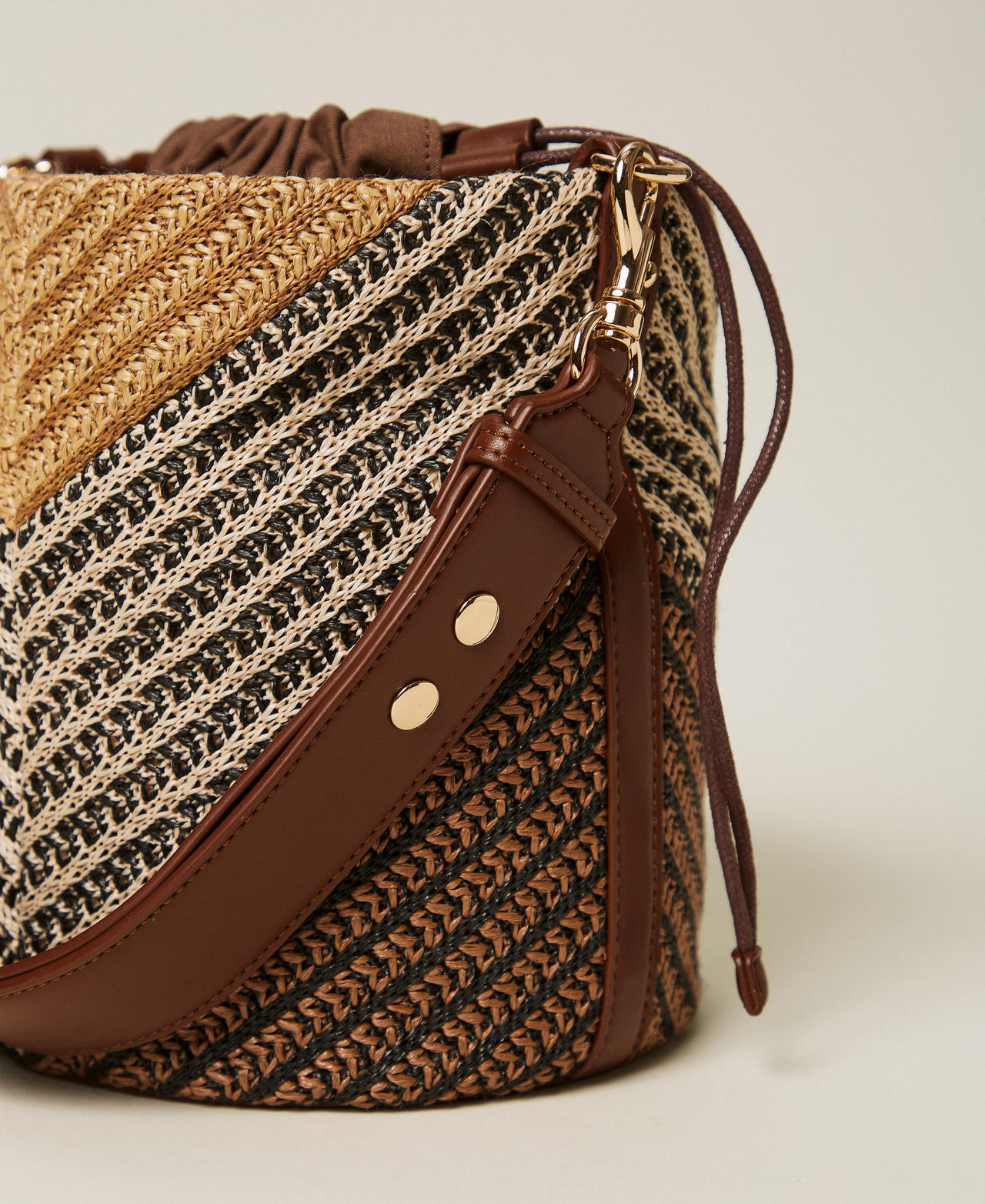 Jacquard raffia bucket bag Multicolour Straw Woman 261TD8502_13504_03