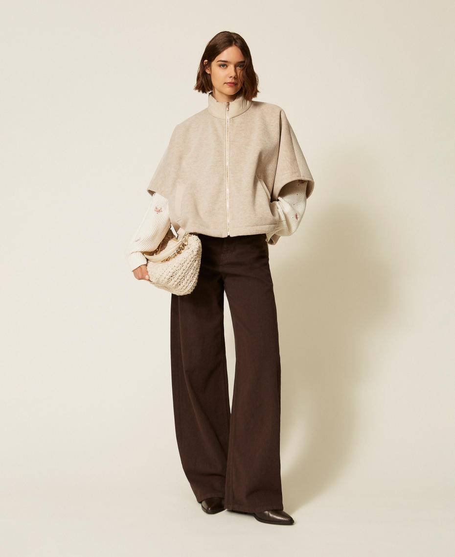 Poncho in panno con zip Beige Canapa Donna 262TA4410_00310_T0