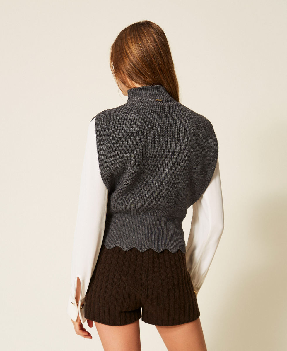 Wool blend top with brooch Dark Grey Melange Woman 262TP3050_12839_03