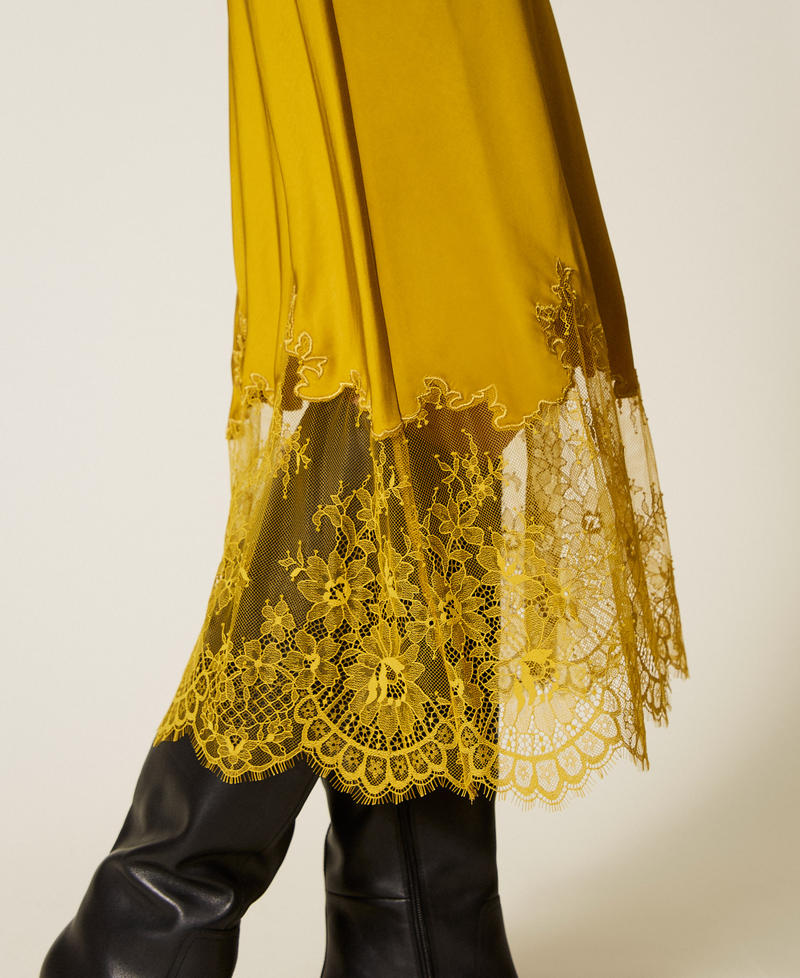 Midi satin and lace dress Mustard Yellow Woman 252TP2390_12607_04