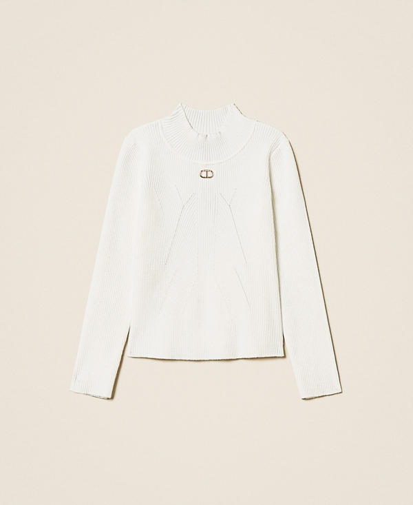 Pull col montant pour fille avec jeux de côtes