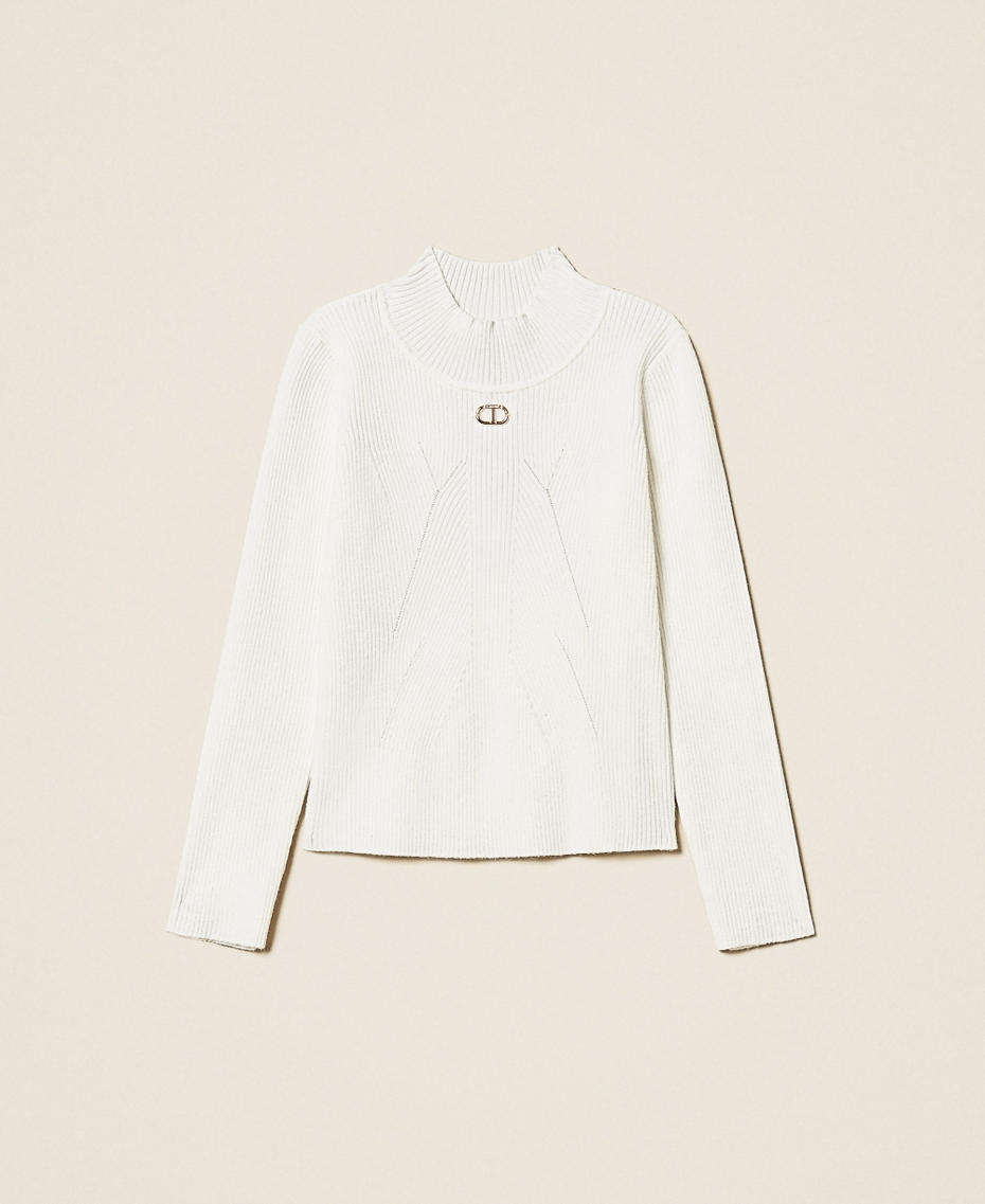 Girls' turtleneck jumper with rib knit pattern Off White Girl 252GB3012_00526_S0