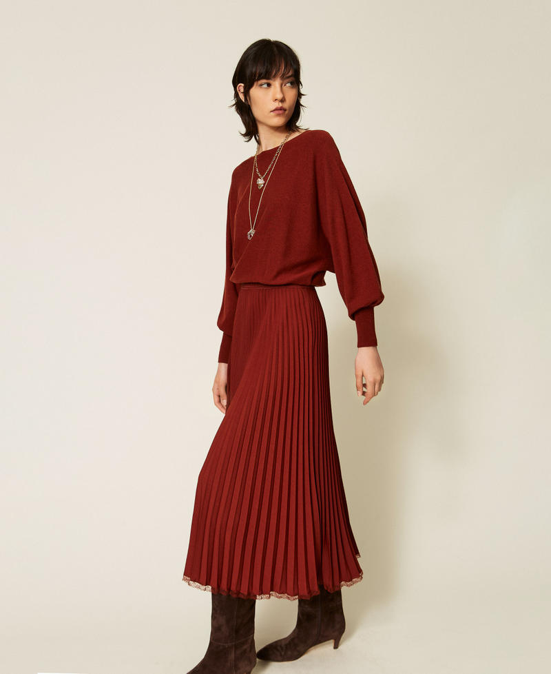 Abito lungo in maglia e cr&ecirc;pe pliss&eacute; Marrone "Cherry Wood" Donna 262TP3250_06501_03