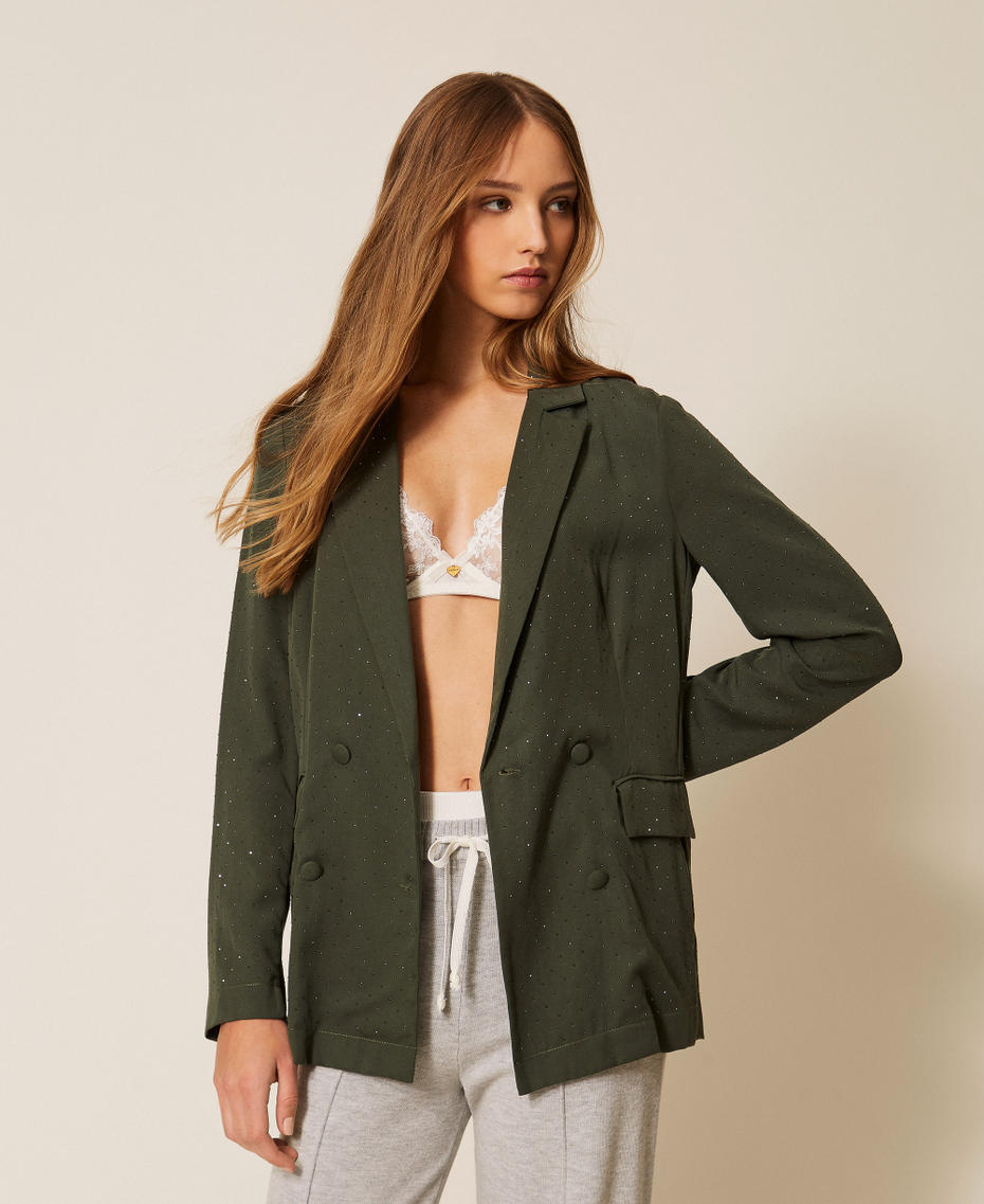 Twill blazer with studs Thyme Green Woman 261LL2PAA_12843_01