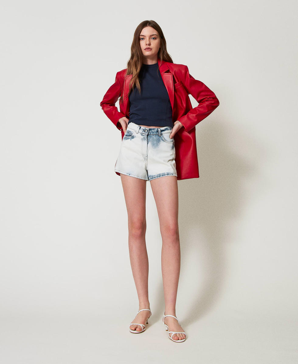 Chaqueta blazer larga con efecto piel