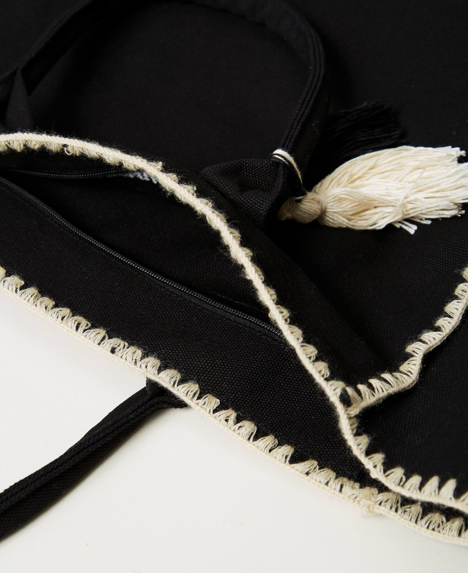 Borsa shopper in canvas con ricamo Nero Donna 251LB7AFF_00006_04