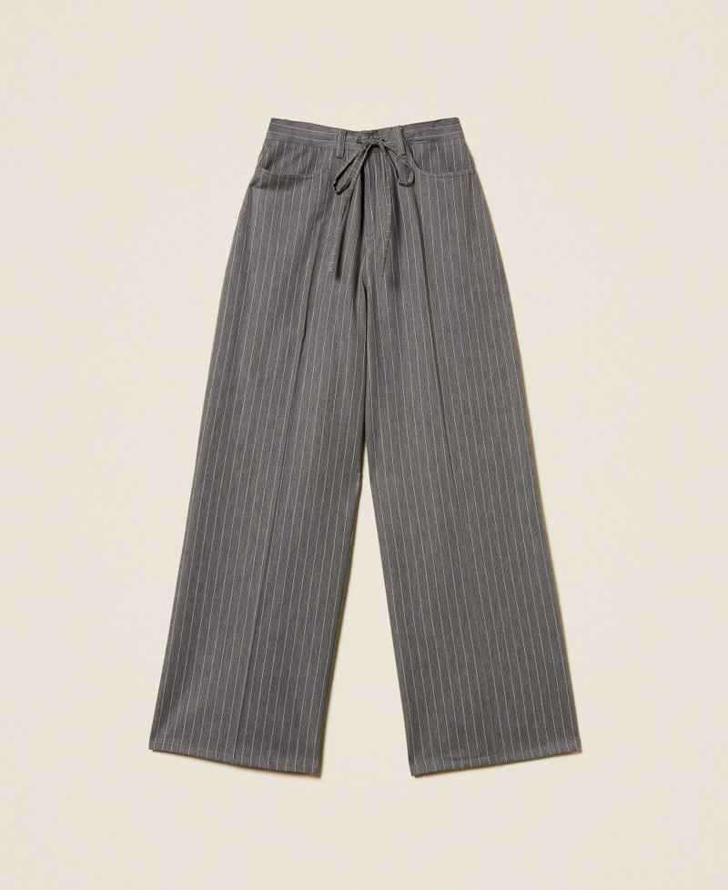 Wool blend pinstripe trousers Grey Melange/Snow White Pinstripe Woman 252TT2440_13038_S0