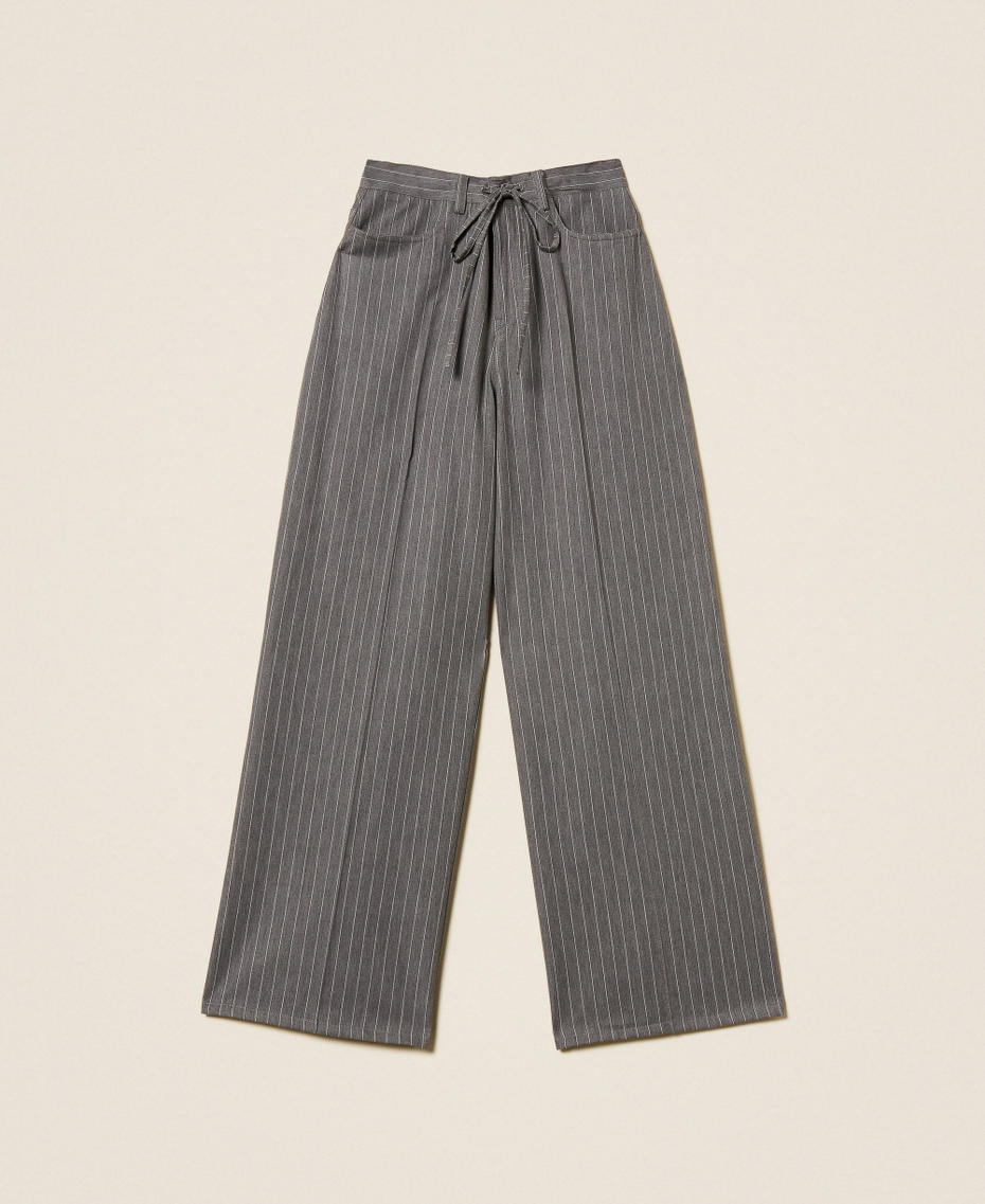 Wool blend pinstripe trousers Grey Melange/Snow White Pinstripe Woman 252TT2440_13038_S0