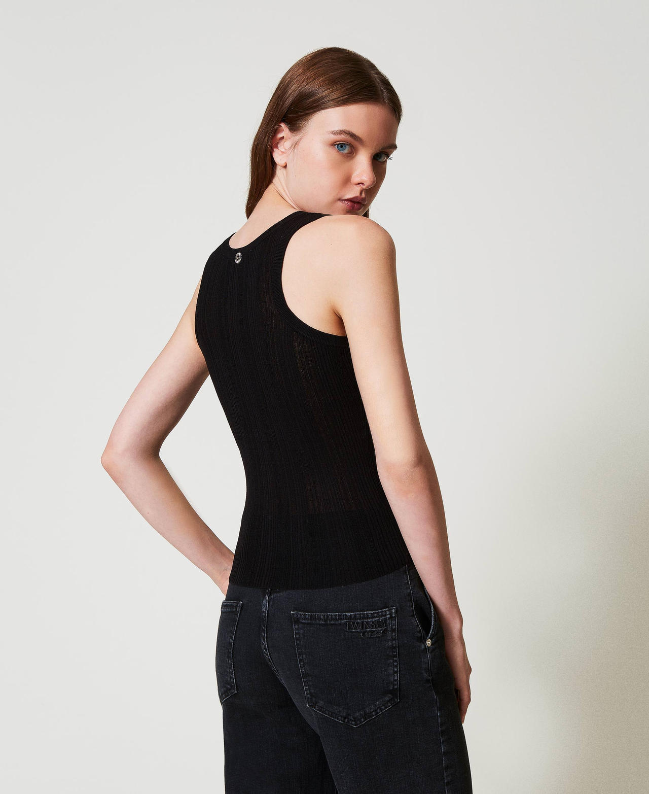 Fitted rib knit top Black Woman 251AP3031_00006_02