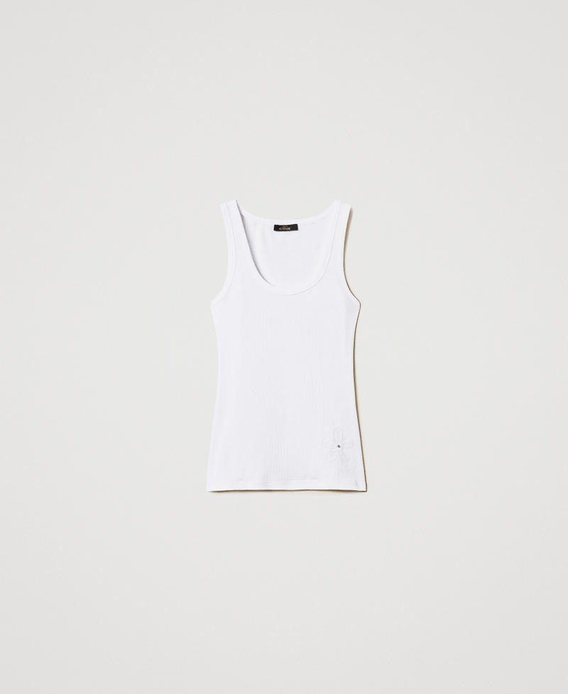 Ribbed top with rhinestones "Papers" White Woman 251AP2431_00840_0S
