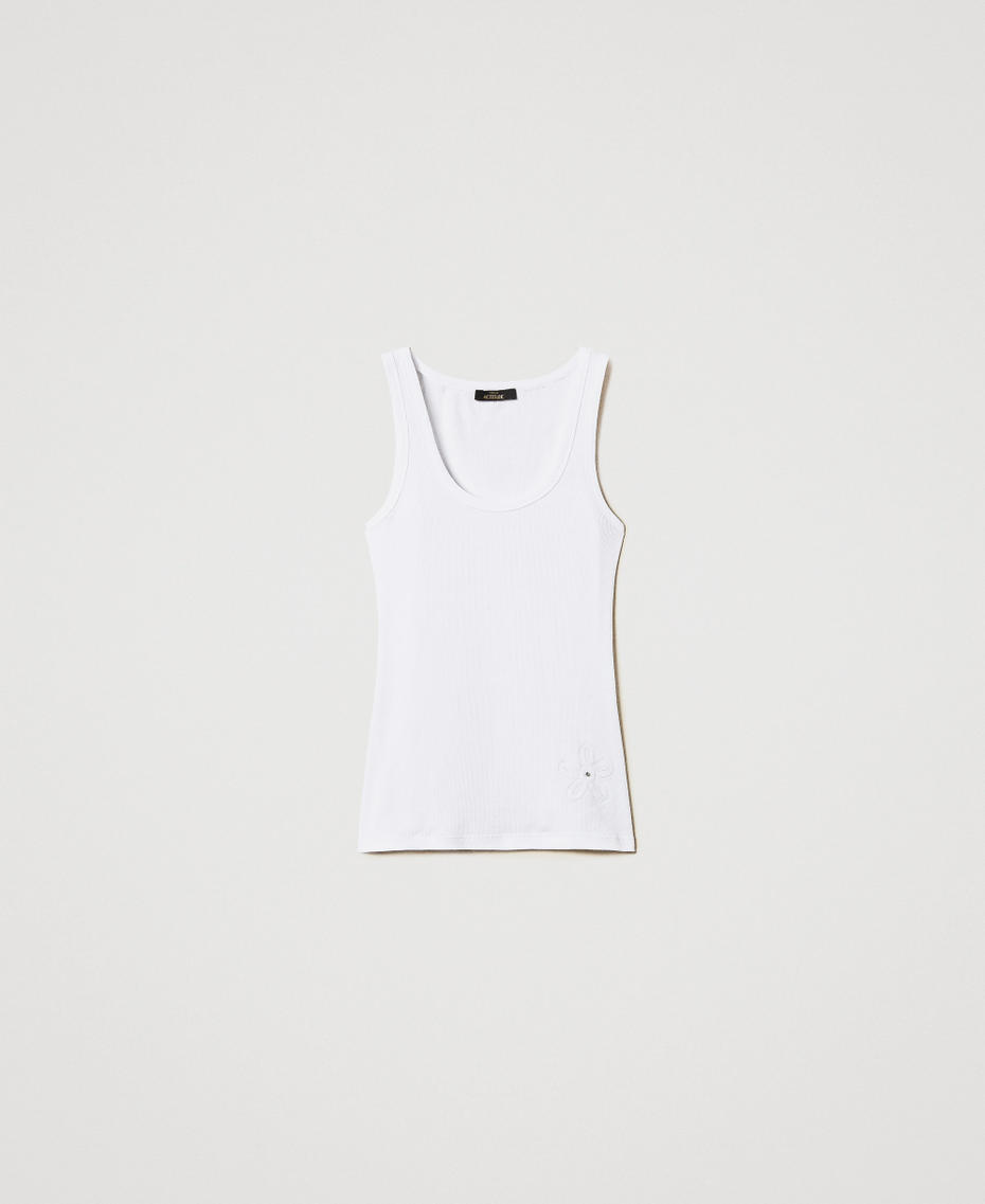 Ribbed top with rhinestones "Papers" White Woman 251AP2431_00840_S0