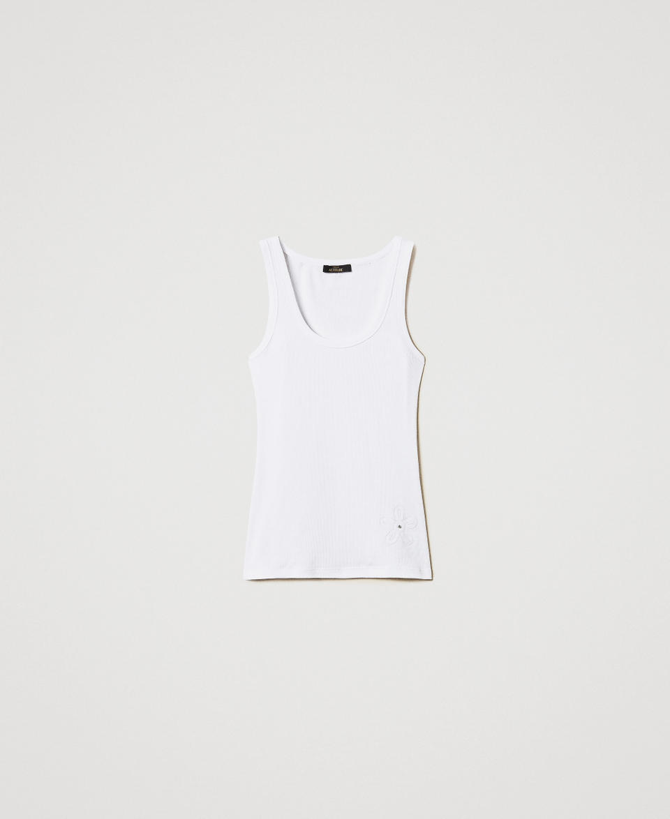 Ribbed top with rhinestones "Papers" White Woman 251AP2431_00840_S0
