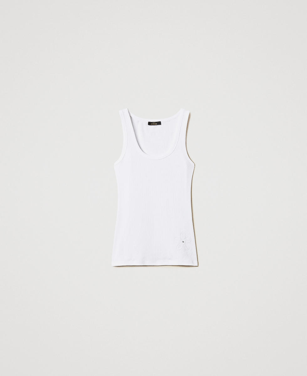 Ribbed top with rhinestones "Papers" White Woman 251AP2431_00840_S0