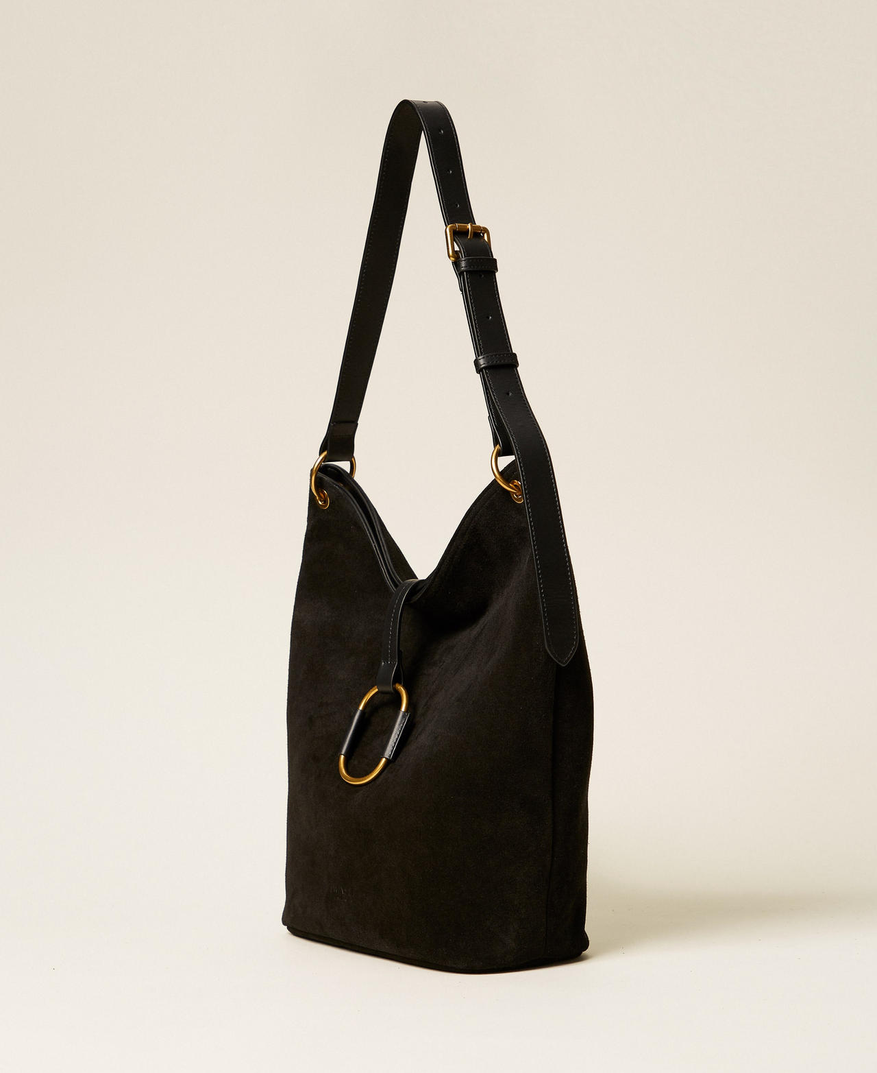 Hobo-Tasche aus Veloursleder Schwarz Frau 262TB7150_00006_02