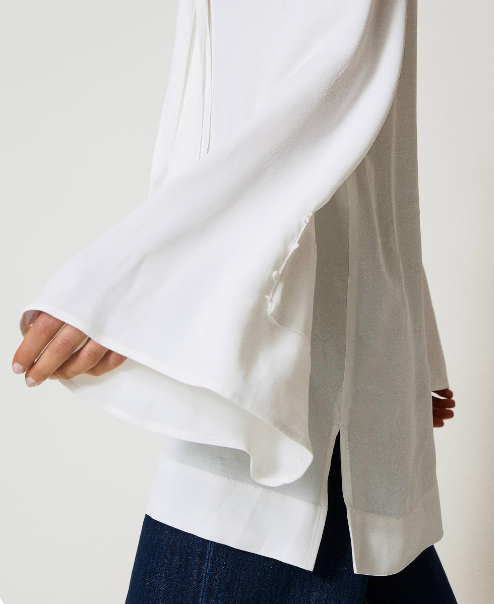 Blusa in cr&ecirc;pe de Chine con fiocco Bianco Neve Donna 251TP2140_00282_06
