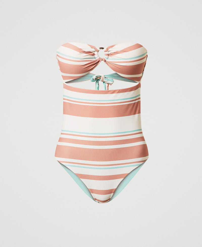 Striped one-piece swimsuit with logo Almond Beige/Green Marine/Amber Brown Stripes Woman 251LMMR00_12377_S0
