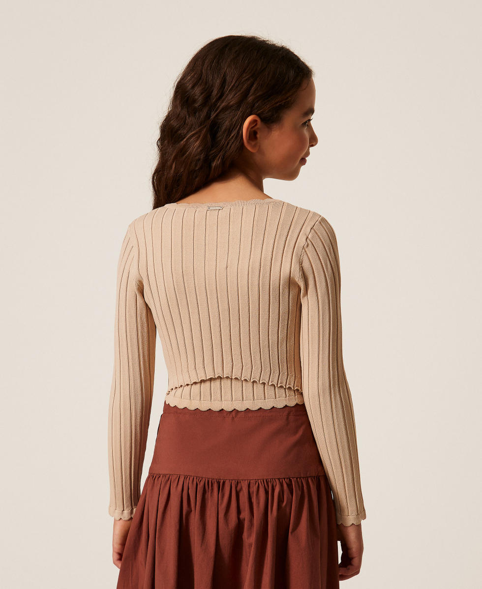 Cardigan aus Rippstrick Safaribeige M&auml;dchen 261GJ3011_13191_03