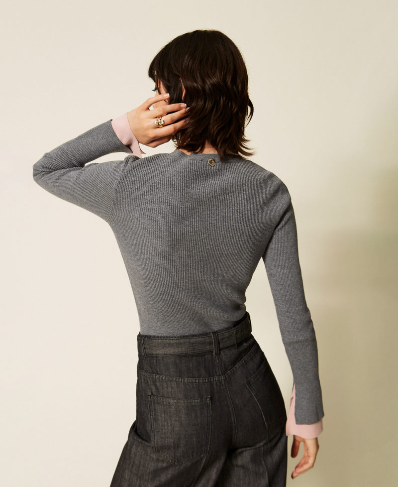 Turtleneck jumper with contrasting details Two-tone Mid Grey Melange/Rose Smoke Woman 262AP3251_13757_03