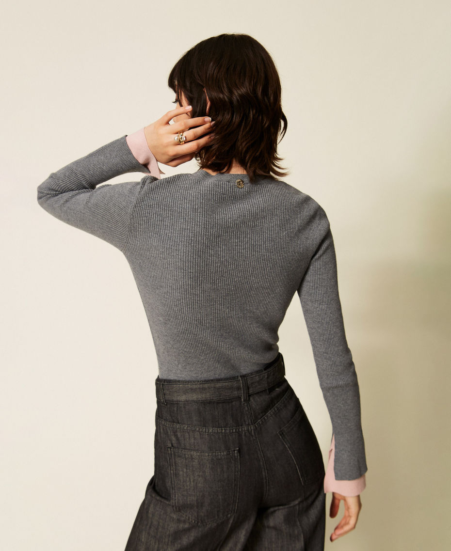 Turtleneck jumper with contrasting details Two-tone Mid Grey Melange/Rose Smoke Woman 262AP3251_13757_03