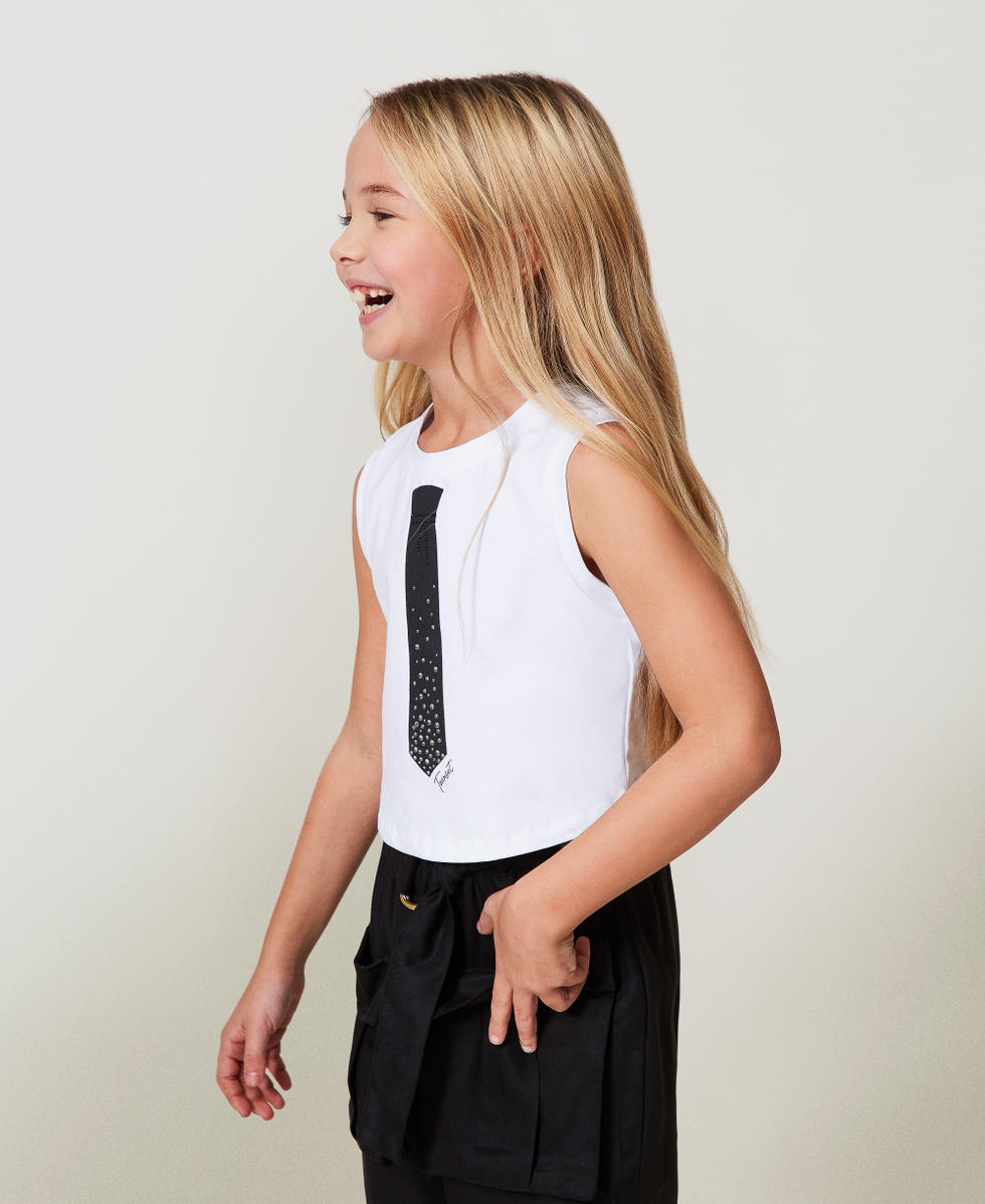 Top cropped avec imprim&eacute; et strass Imprim&eacute; Cravate/Ice Fille 251GJ2483_12334_02