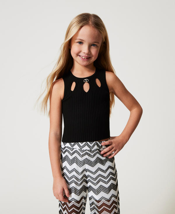 Rib knit top with cut-out