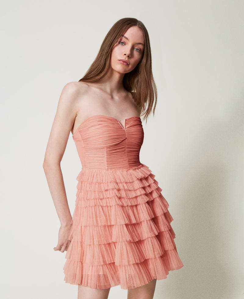 Short tulle bustier dress Dusty Coral Woman 251TQ2040_12364_02
