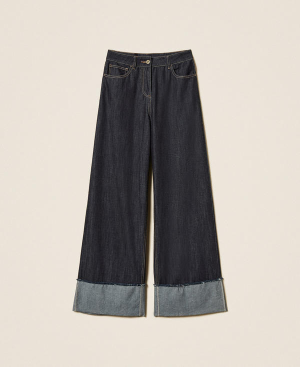 Flared jeans with folded hem